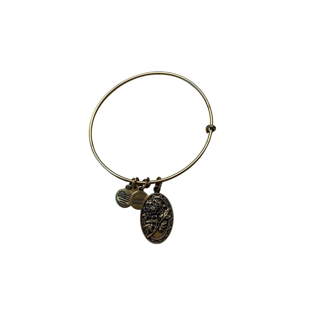 Alex and Ani Mom Charm Bangle Bracelet Rafaelian Gold Floral Expandable Wire